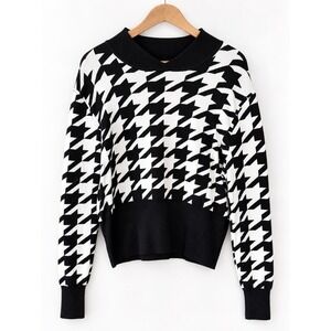 Unique Vintage Sz XL Cozy Houndstooth Ribbed Trim Sweater Academia Soft Preppy